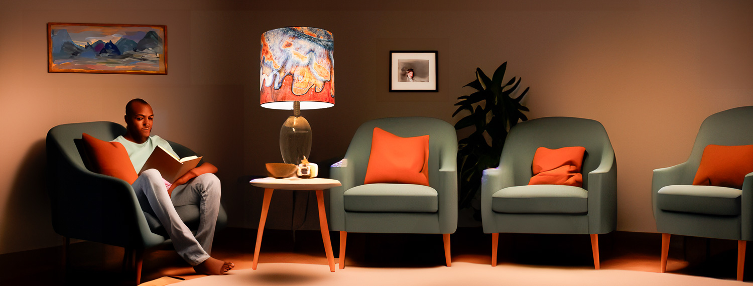 Large lampshades with artworks look good in a large room